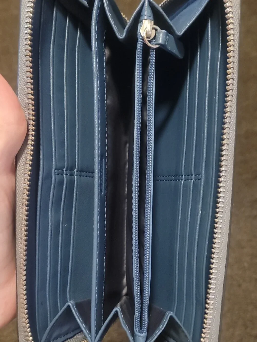 Coach Light Gray Croc-Embossed Zip Wallet